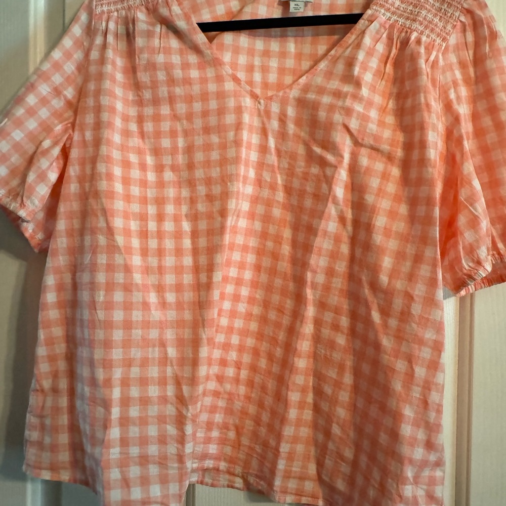 Peach Gingham Women's Top